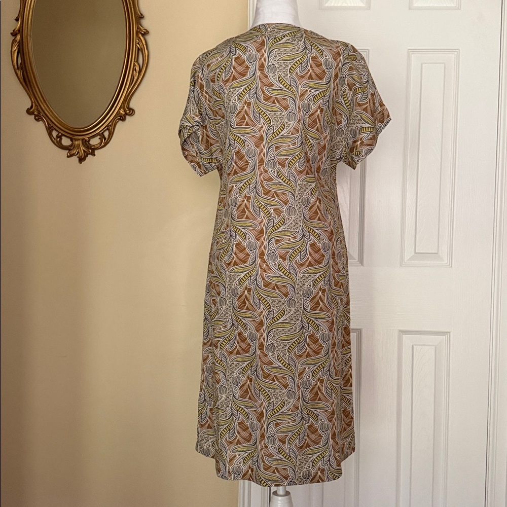 Nathalie Vleeschouwer dress V-neckline unique, earthy abstract floral pattern XS - Picture 5 of 9